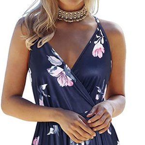 Deep V Neck Floral Adjustable Spaghetti Strap Beach Maxi Dress